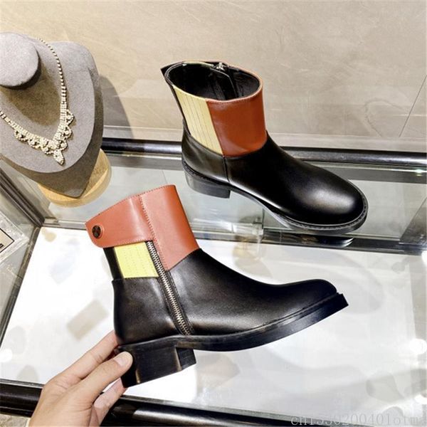 

mixed color women ankle boots genuine leather round toe women chesale boots winter martin runway short ankle, Black