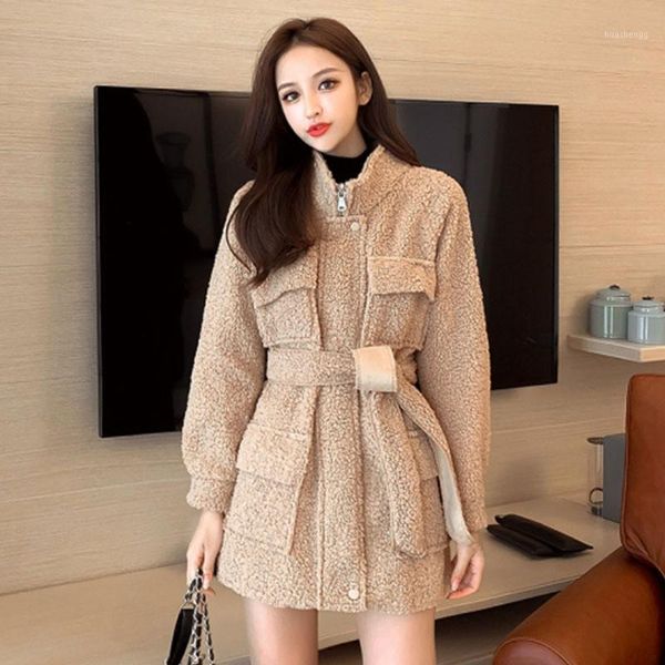 

lamb fur coat women 2020 new autumn and winter clothing thickened plush jacket korean loose mid-long fur jackets1, Black