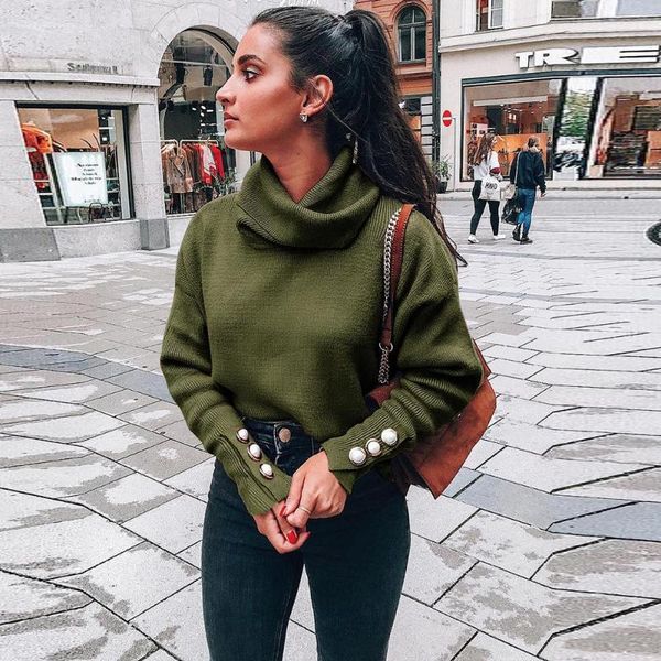 

women's knits & tees 2021 cashmere blend sweater women turtleneck autumn winter female pullover loose casual warm, White