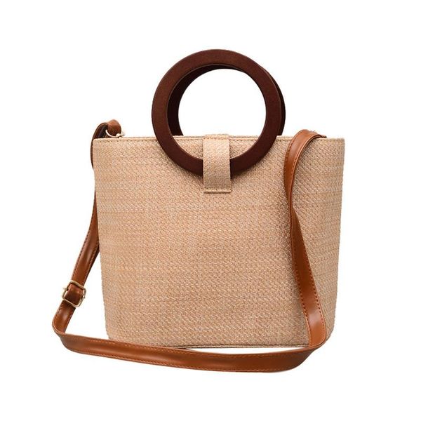 

fashion women beach straw bags ins popular autumn female wooden ring weave handbag casual lady knitted shoulder bag ss3423