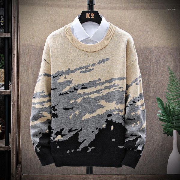 

round neck men autumn sweaters casual long sleeve wool knitted mens thicken pullover trendy male jumper warm1, White;black
