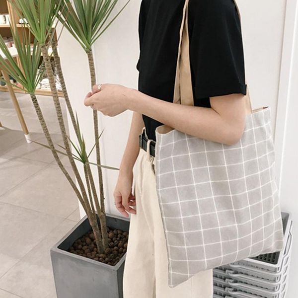 

2020 women students canvas shoulder bag ladies vintage plaid handbag totes female large capacity crossbody shopping bags