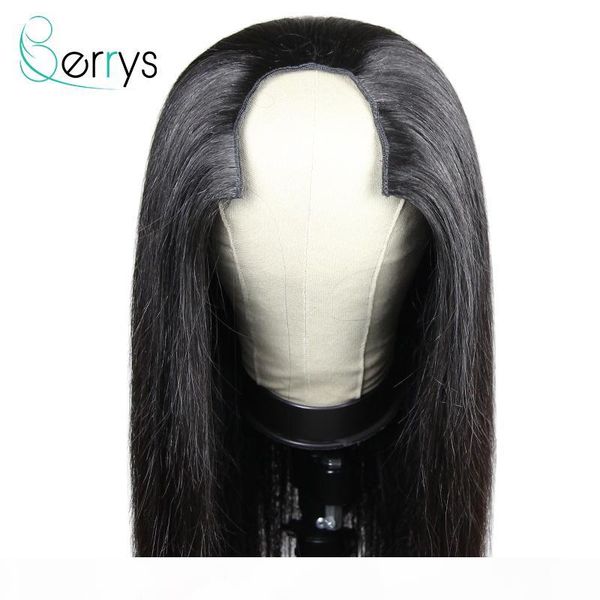 

berryshair u part wig human hair 180 density glueless hair wigs 10a brazilian virgin straight can be permed & dye for women, Black;brown