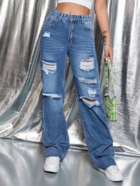 

ripped detail boyfriend jeans n9tb#, Blue