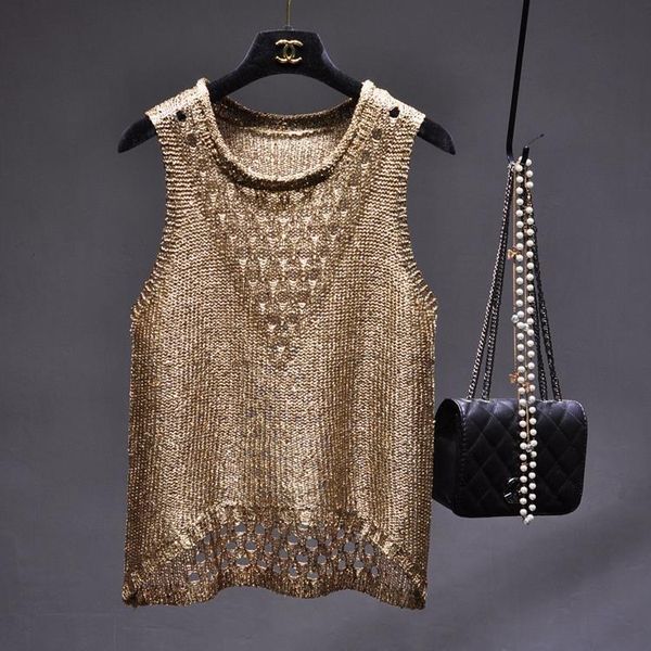 

hpersonality bingbing glitter sequined cut out vest sleeveless shirt camisole tanks tank woman mujer, White