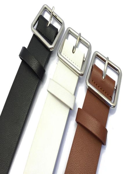 

черный кожаный ремень женский простой прямоугольник повседневный серебряный штифт пряжки студентами украсить универсальные широкие ремни для, Black;brown