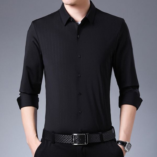 

autumn 2020 new men's long sleeve seamless vertical stripe seamless shirt thin shirt dad's men's 1801 gehnp, Blue