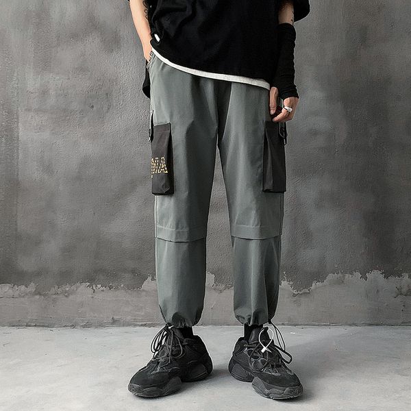 

2021 new hip hop streetwear sport spring harem rock positions menpants pocket fashionable runners skate pants c6ua, Black