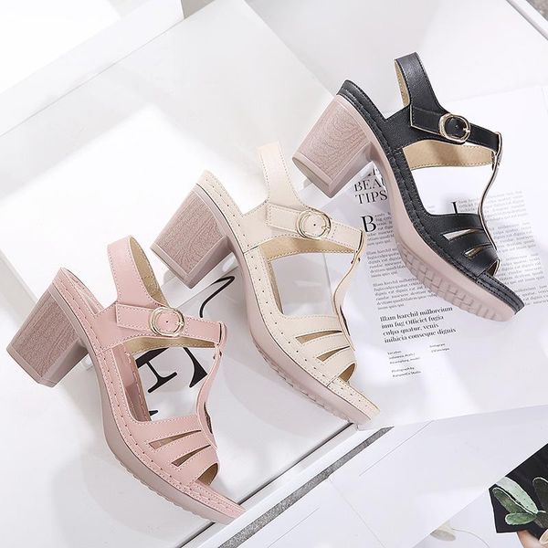 

sandals 2021 summer women buckle high heel shoes for peep toe heels party wedding woman, Black