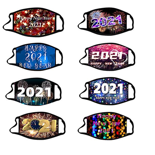 

in stock 2021 happy new year christmas face mask dust-proof breathable mask fashion print cotton mask for adult