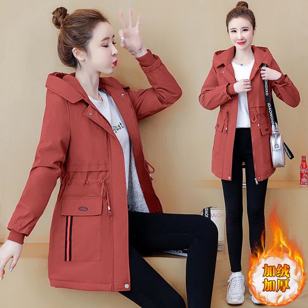 

2021 heavy-shouldered trench coat autumn and new winter korean fashion thin weight adjustment hoodie jacket eix2, Black