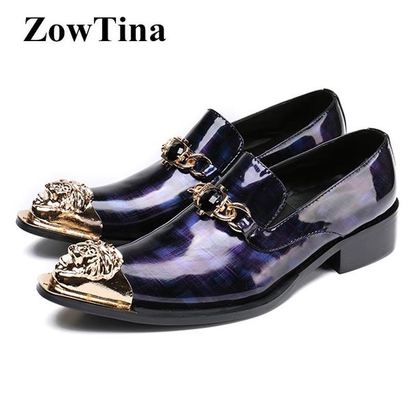 

роскошные синий мужчины металл оксфорд обувь скольжению на пряжка zapatos формального hombre большого размере 46 формальных бизнес свадебной, Black