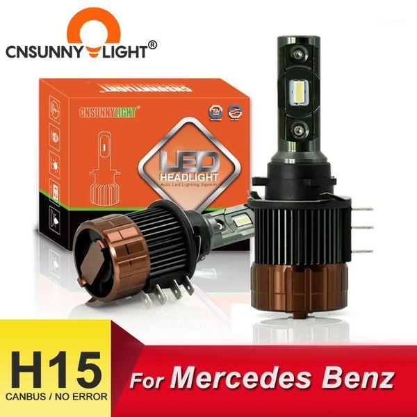 

cnsunnylight h15 canbus led headlight car bulbs 12000lm 6000k high beam lights w/ drls plug play for glk/vito/a1801