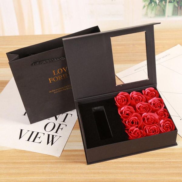 

high-end flip rose lipstick gift box soap flower heads artificial flowers bathing petals box for valentine's day wedding gift