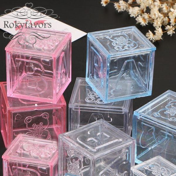 

20pcs acrylic bear block square box baby shower baptism party favors kid birthday candy package ab block boxes