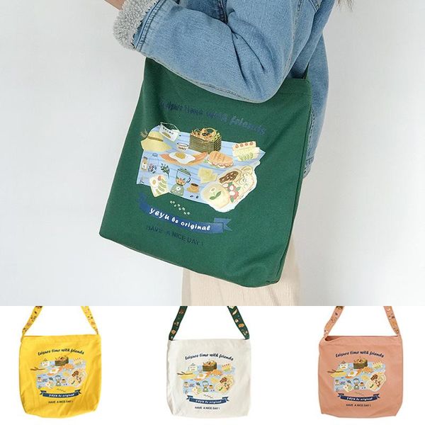 

cotton canvas пикника иллюстрированный эко сумка креста тела сумка 4 цвета by81128
