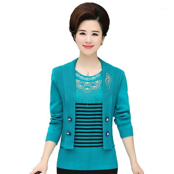 

fake two pieces women sweater coat fall winter mother diamond stripe pullover fashion warm knitwear knitted 1, White;black