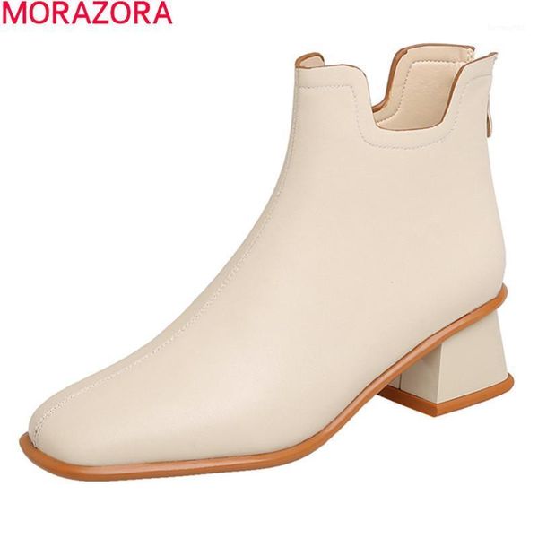 

boots morazora 2021 arrival fashion ankle thick heels square toe ladies shoes autumn winter mixed colors women boots1, Black
