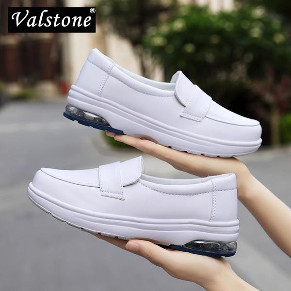 

valstone 2022 soft women working shoes luxury white nurse loafers for women casual slip-on soft ladies office shoes, Red;white