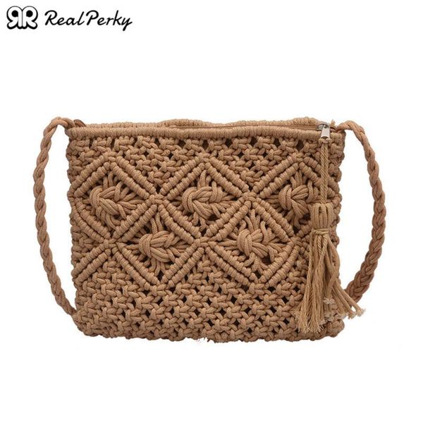 

square vintage tassel straw bags women handmade woven cotton beach handbags female summer fashion new shoulder messenger bags