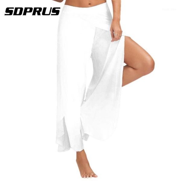 

fashion women's high waist summer wide leg pants dance casual trousers flares skirt pants1, Black;white