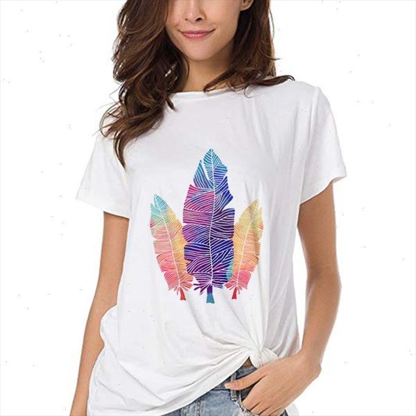 

2021 summer tshirt beautiful leaves printed female clothing thin section t shirt women harajuku white t shirt short sleeve