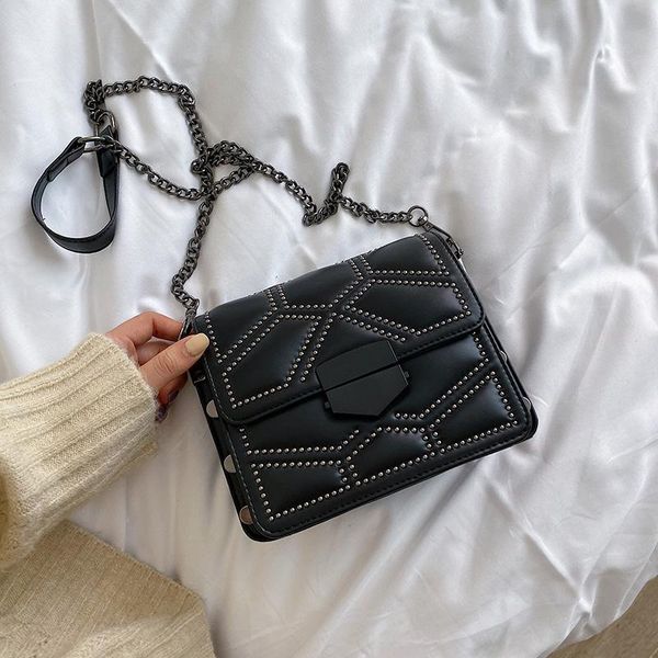 

posbuy small women rivet chain shoulder crossbody bags solid color pu leather handbag ladies simple office travel shopping sac