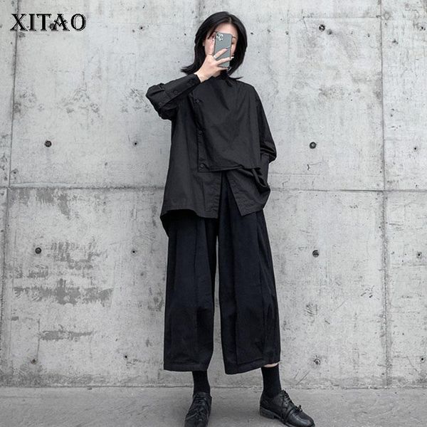 

xitao patchwork irregular solid shirt women 2020 autumn casual fashion style temperament all match stand collar blouse zy13281, White