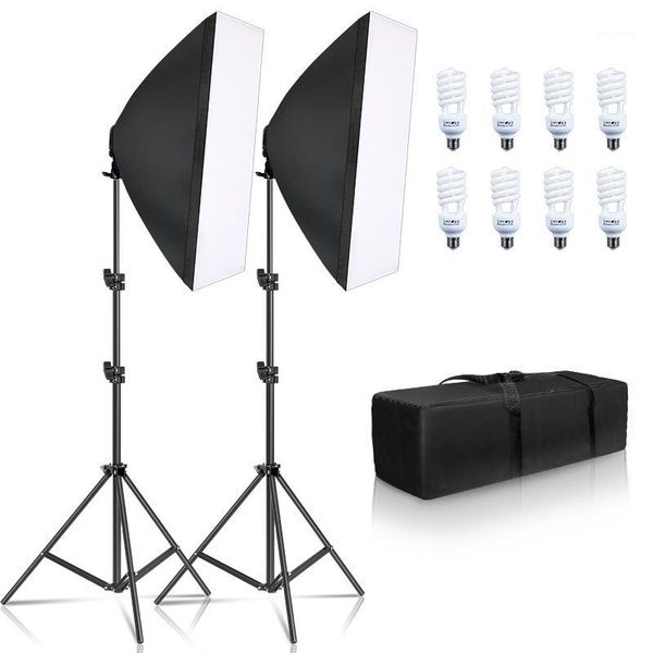 

light stands & booms pography softbox lighting kit 8 pcs e27 45w led bulbs po studio equipment box for youtube video1