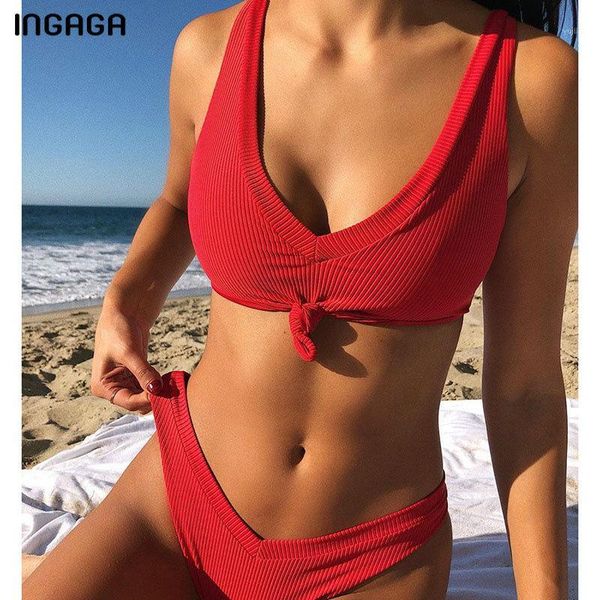 

bikinis set ingaga solid push up bikini 2021 thong high cut swimwear women wrap swimsuit female knotted biquini bathing suit1