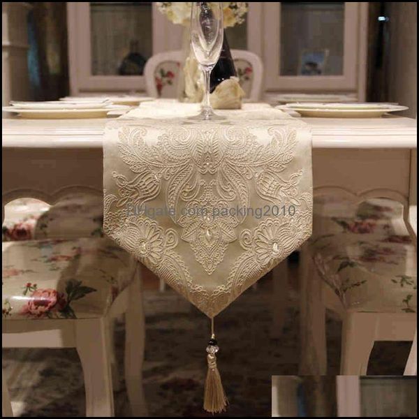 Столовые бегуны ткани дома текстиль сад европейский вышитый цветочный роскошный декор современный рисовый белый флаг для столовой шкаф с тассом