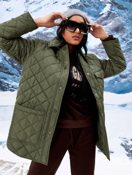 

solid flap pocket quilted coat 583r#, Black