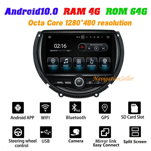 Android10.0 Octa-Core 4 + 64g 1024 * 600 HD Screen Carro DVD Player GPS Navegação para Mini Cooper 2014-2016 com 4G / WiFi DVR OBD DAB 1080P