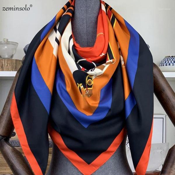 

scarves 100% twill silk scarf chain neckerchief headscarf square shawls women lady foulard female bandana 130*130cm1, Blue;gray
