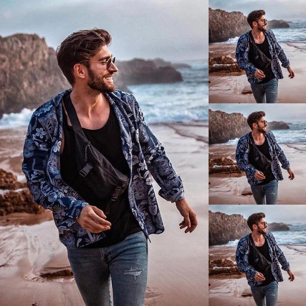 

men's casual shirts mens hawaiian shirt male camisa masculina loose fashion printed long sleeve blouse beach, White;black