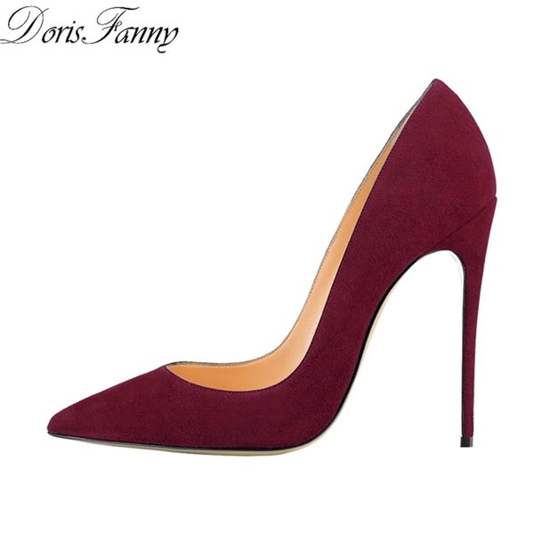 

dorisfanny purple yellow shoes women high heels suede stiletto heels pumps lj201112, Black