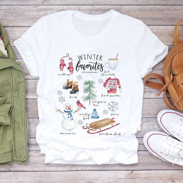 

women christmas cartoon winter season 90s clothing holiday print lady t-shirts tshirt ladies graphic female tee t-shirt, White
