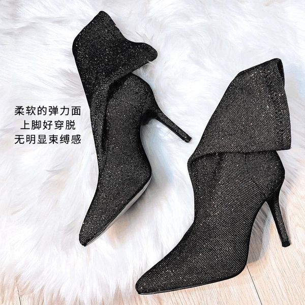 

stunning2021 spring and autumn short women new net red boots children's medium high shoes women's winter thin heel1, Black