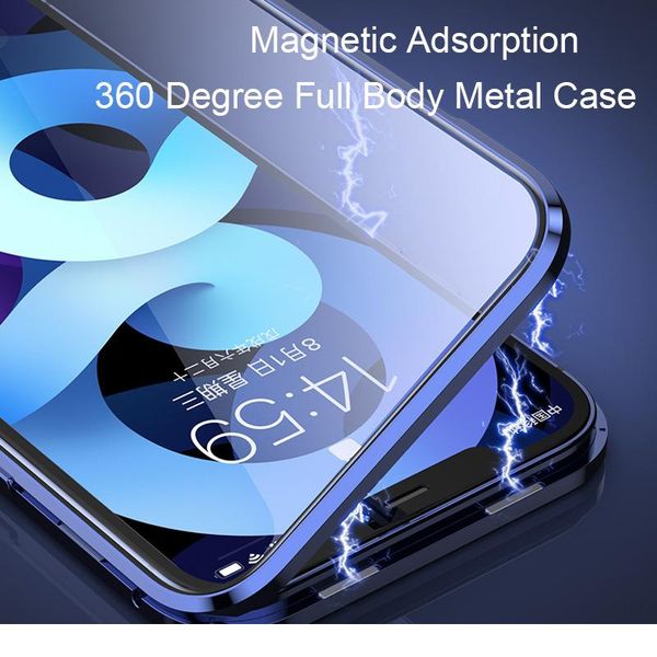 

360 magnetic adsorption metal case for iphone 12 mini 12 11 pro xr x xs max double sided glass cover cam wmtvot