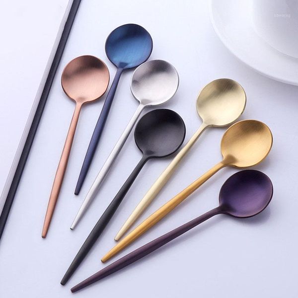 

colorful stainless steel spoon long handle stirring teaspoon cute dessert dinner soup spoons coffe spoon tableware1