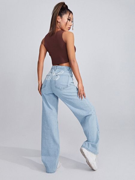 

high waisted raw hem light wash wide leg jeans v79m#, Blue