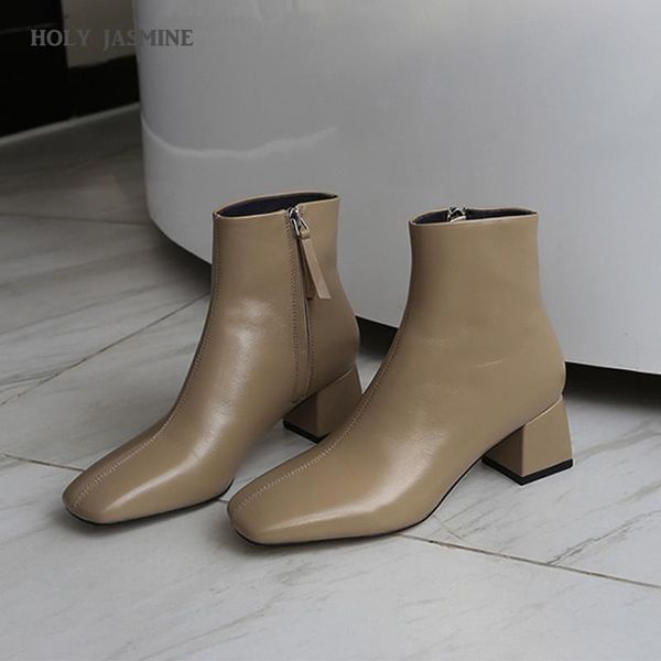 

new genuine leather women boots 2020 autumn winter first layer cowhide ankle boots for women pigskin lining can add short plush, Black