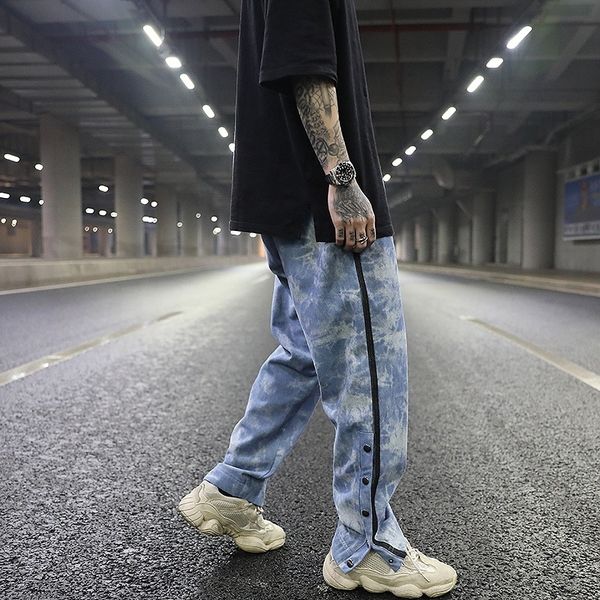 

oem custom trousers for men streetwear stock button pants with stripe