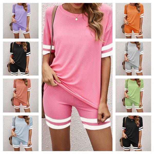 

women shorts sets summer bodysuit tracksuit designer t-shirt short sleeve and short pants fitness outfit two piece clothing g11803, White