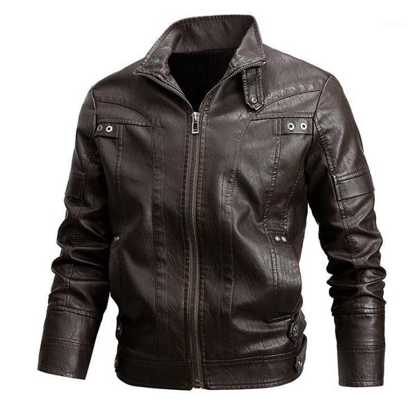 

standing collar leather coat in autumn and winter 2020 european and american fashion simple basic zipper coat1, Black