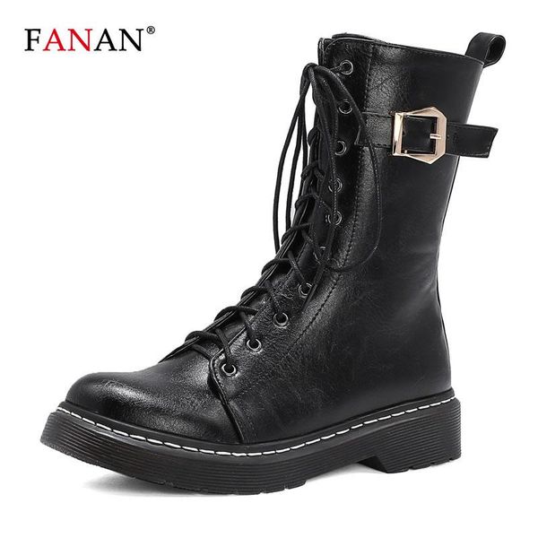 

boots fanan winter motorcycle women 2021 buckle british style ankle gothic punk low heel women's shoes, Black