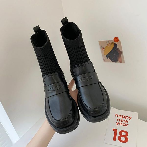 

boots boots-women round toe rock shoes woman booties ladies luxury designer low heels booties mid calf 2020 fashion, Black