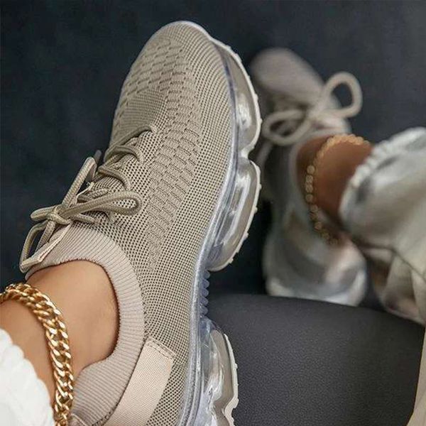 

2021 women flats lace up mesh sneakers knitted new fashion casual vulcanized shoes comfort footwear plus size aorr, Black