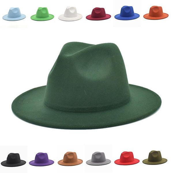 

wide brim hats classic simple fedora hat women men solid felt jazz caps vintage formal wedding elegant winter panama, Blue;gray