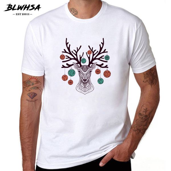 

blwhsa christmas deer printed t shirt мужчины с коротким рукавом повседневная летняя футболка мода хип-хоп мужская одежда спортивная с капюш